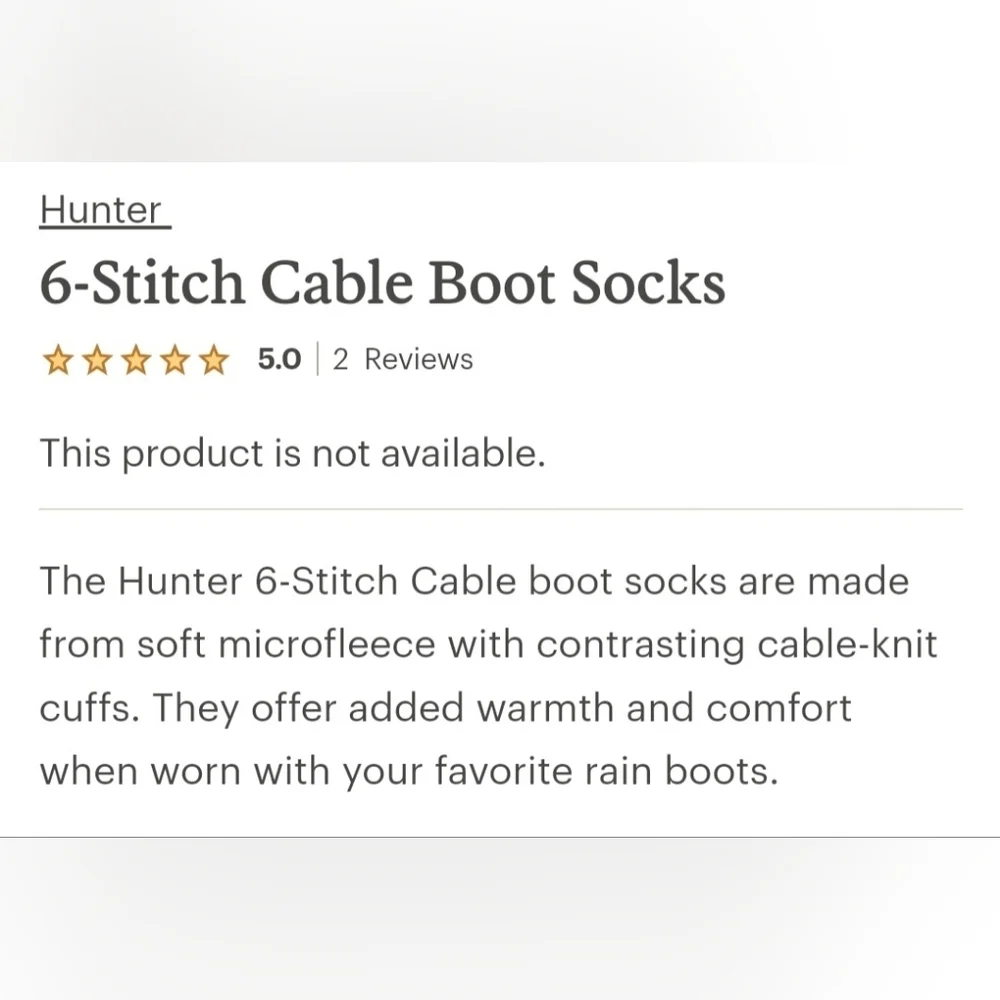 Hunter 6-Stitch Cable Knit Fleece Lined Tall Boot Socks Size Medium (W 5-7)